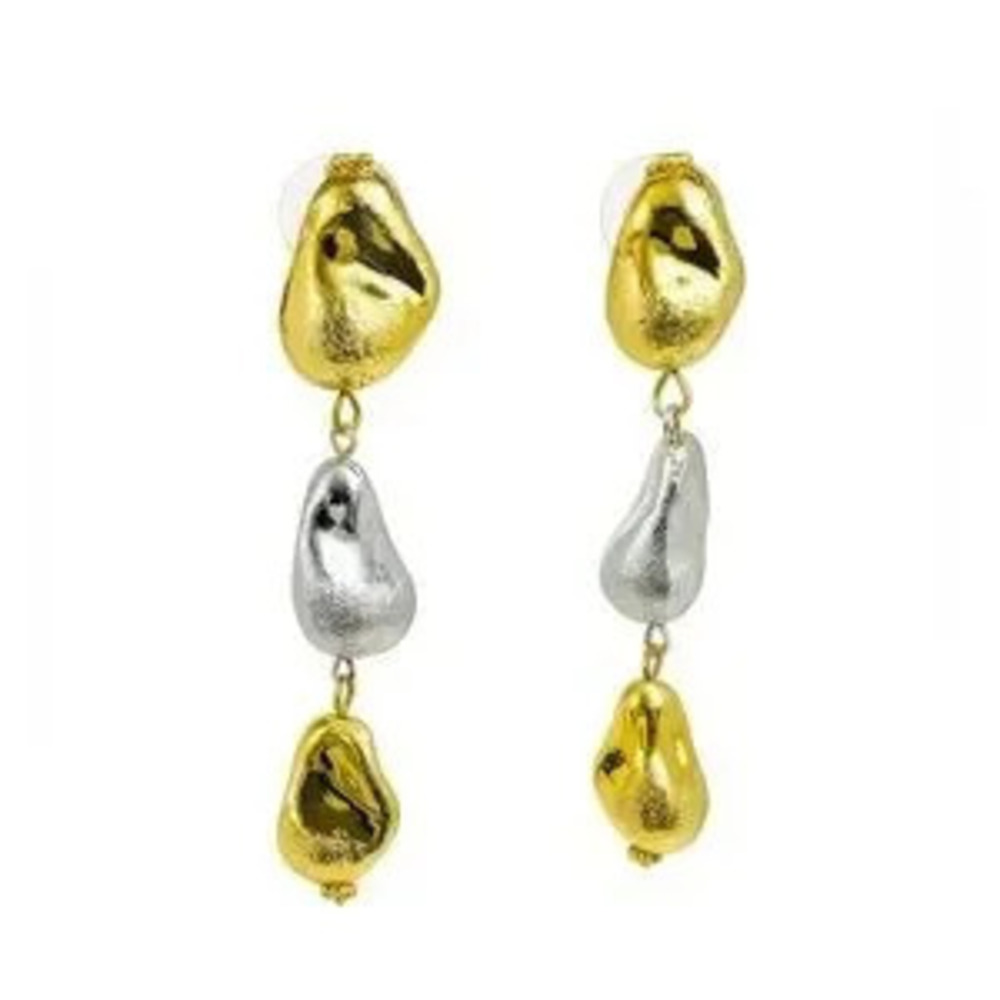 Gold and Silver Drop Stone Earrings